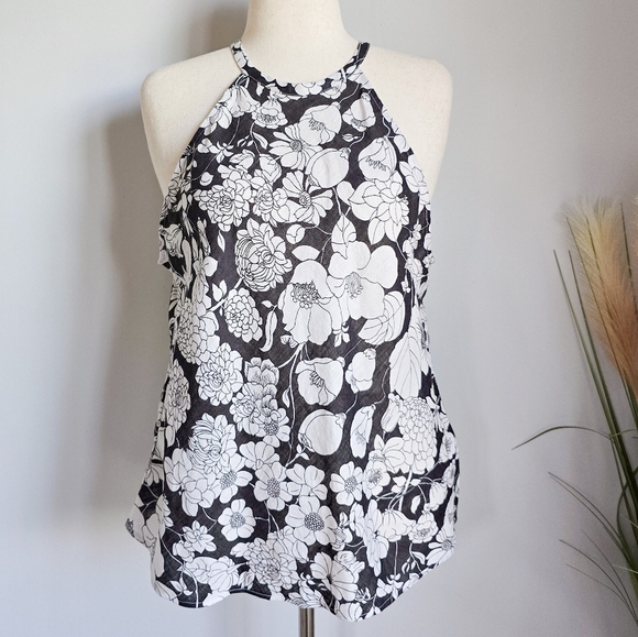 J.Crew, New Amber Black White Classic Floral Linen Halter Tank Top Size Large - Picture 11 of 12
